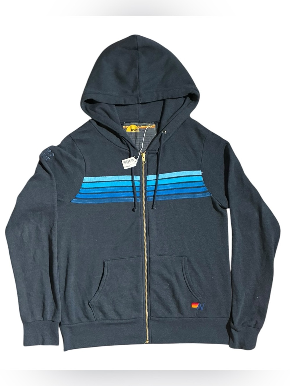NWT Aviator Nation 5 Stripes Zip Hoodie Charcoal Gray Blue